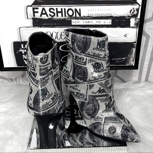 🆕 All About The Benjamins Money 💴 Bling Rhinestone Booties Boots - Picture 7 of 17